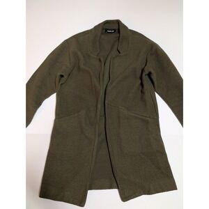 Express Olive Green Teddy Fleece Open-Front Cardigan Jacket XS Petite Cozy